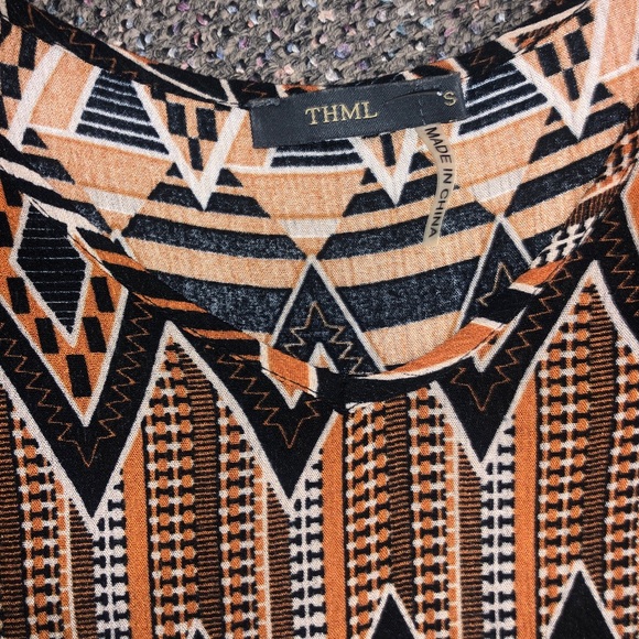 THML  S Black Cream Orange Boho Swing Blouse - Picture 2 of 2
